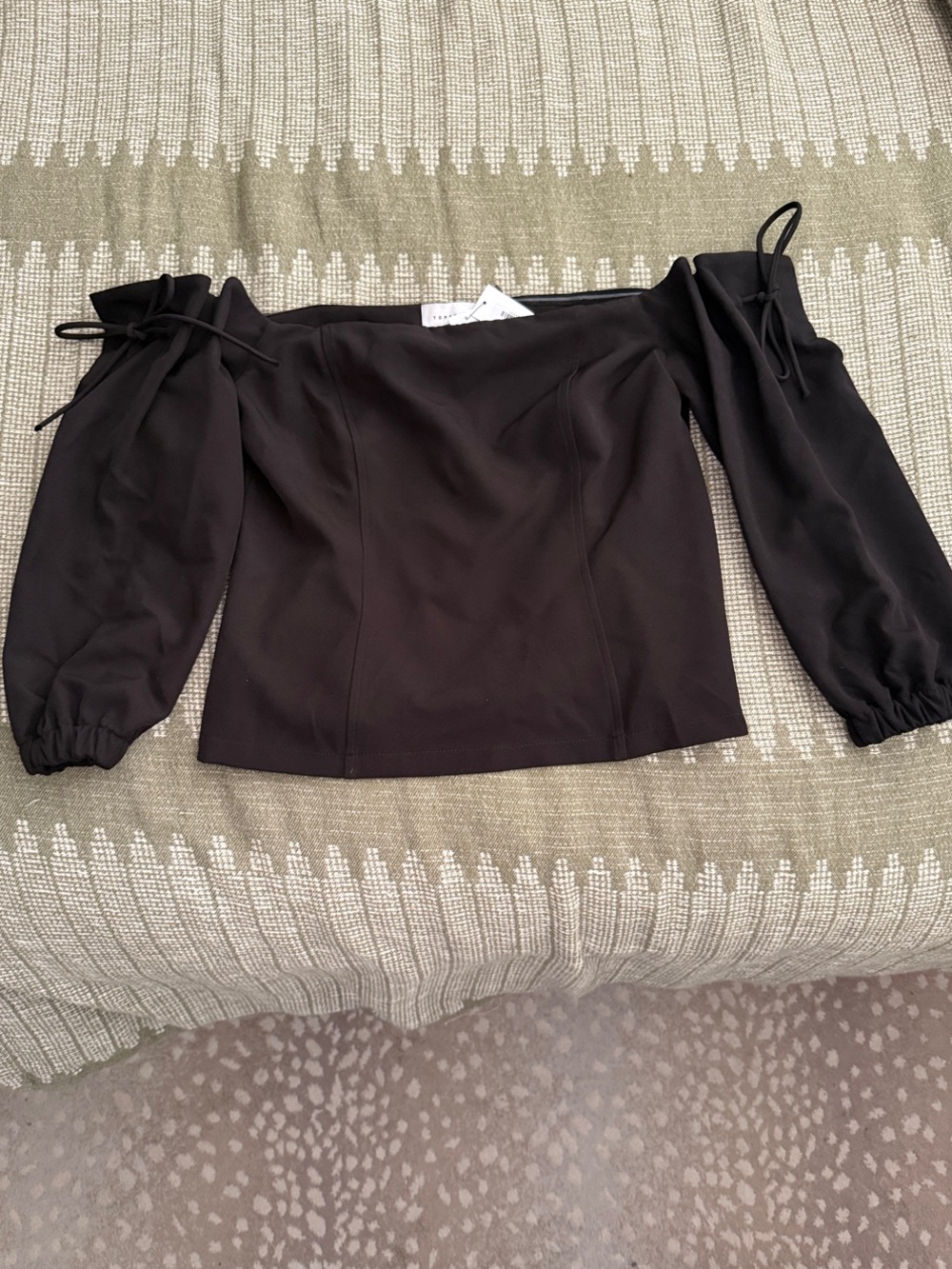 Topshop Black Off-Shoulder Corset Style Long Puff Sleeve Top 🖤
